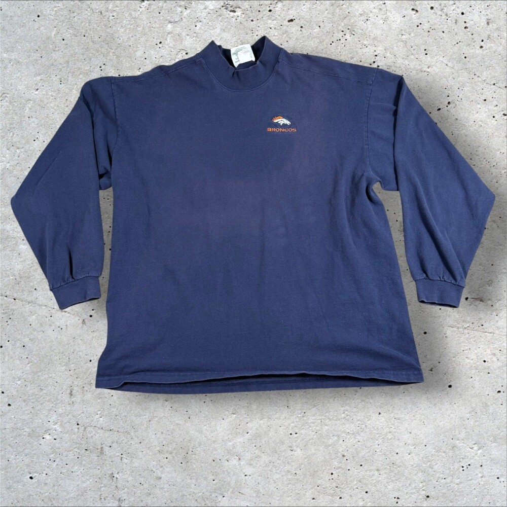 VTG 90s Denver Broncos Lee Sport Nutmeg Mills Mock Neck Shirt XL Made in USA NFL